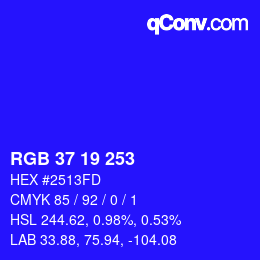 カラーコード: RGB 37 19 253 | qconv.com
