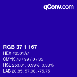 カラーコード: RGB 37 1 167 | qconv.com