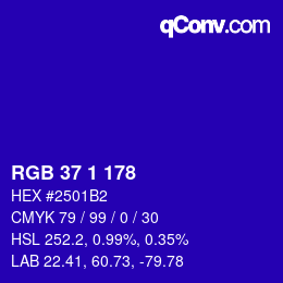 カラーコード: RGB 37 1 178 | qconv.com