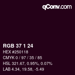 カラーコード: RGB 37 1 24 | qconv.com
