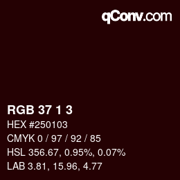 颜色代码: RGB 37 1 3 | qconv.com