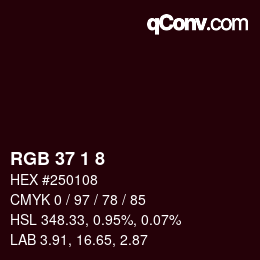 カラーコード: RGB 37 1 8 | qconv.com