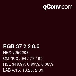 カラーコード: RGB 37 2.2 8.6 | qconv.com