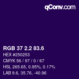 カラーコード: RGB 37 2.2 83.6 | qconv.com