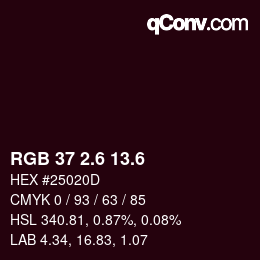 カラーコード: RGB 37 2.6 13.6 | qconv.com
