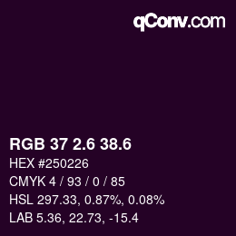 カラーコード: RGB 37 2.6 38.6 | qconv.com