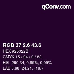 カラーコード: RGB 37 2.6 43.6 | qconv.com
