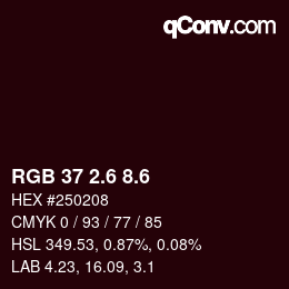 カラーコード: RGB 37 2.6 8.6 | qconv.com