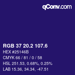 カラーコード: RGB 37 20.2 107.6 | qconv.com