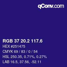 カラーコード: RGB 37 20.2 117.6 | qconv.com