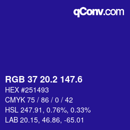 カラーコード: RGB 37 20.2 147.6 | qconv.com