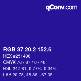 カラーコード: RGB 37 20.2 152.6 | qconv.com