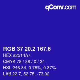 カラーコード: RGB 37 20.2 167.6 | qconv.com