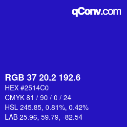 カラーコード: RGB 37 20.2 192.6 | qconv.com