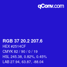 カラーコード: RGB 37 20.2 207.6 | qconv.com