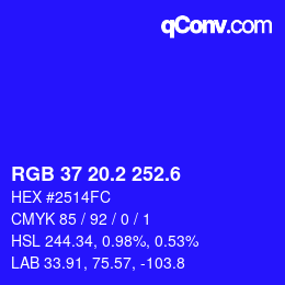 カラーコード: RGB 37 20.2 252.6 | qconv.com