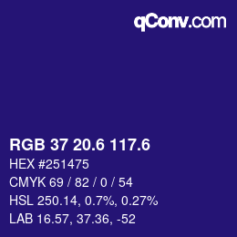 カラーコード: RGB 37 20.6 117.6 | qconv.com