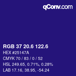 カラーコード: RGB 37 20.6 122.6 | qconv.com