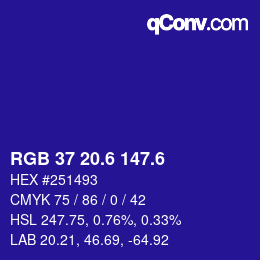 カラーコード: RGB 37 20.6 147.6 | qconv.com