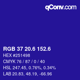 カラーコード: RGB 37 20.6 152.6 | qconv.com