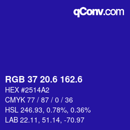 カラーコード: RGB 37 20.6 162.6 | qconv.com
