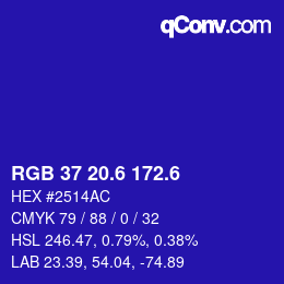 カラーコード: RGB 37 20.6 172.6 | qconv.com