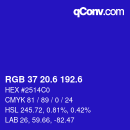 カラーコード: RGB 37 20.6 192.6 | qconv.com