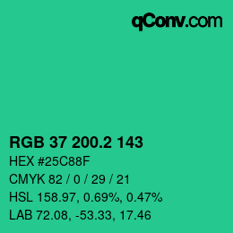カラーコード: RGB 37 200.2 143 | qconv.com
