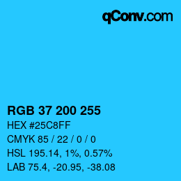 カラーコード: RGB 37 200 255 | qconv.com