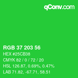 颜色代码: RGB 37 203 56 | qconv.com