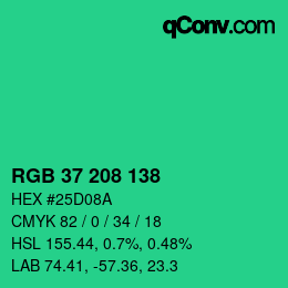 カラーコード: RGB 37 208 138 | qconv.com