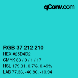 カラーコード: RGB 37 212 210 | qconv.com