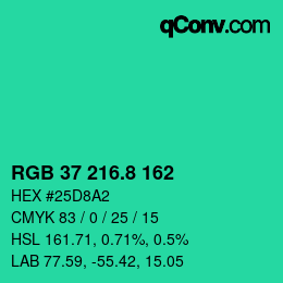 カラーコード: RGB 37 216.8 162 | qconv.com