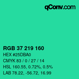 颜色代码: RGB 37 219 160 | qconv.com
