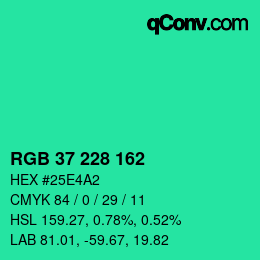 カラーコード: RGB 37 228 162 | qconv.com
