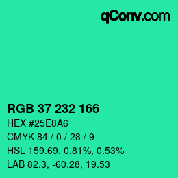 Color code: RGB 37 232 166 | qconv.com