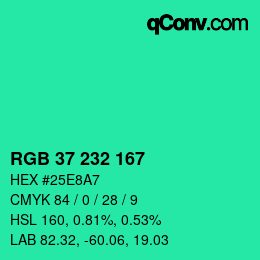 Color code: RGB 37 232 167 | qconv.com