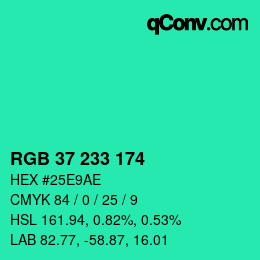 Color code: RGB 37 233 174 | qconv.com