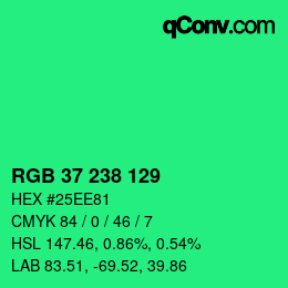 Farbcode: RGB 37 238 129 | qconv.com
