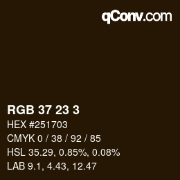 颜色代码: RGB 37 23 3 | qconv.com
