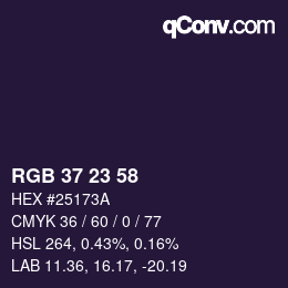 Color code: RGB 37 23 58 | qconv.com