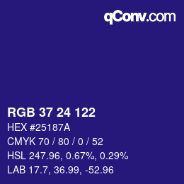 カラーコード: RGB 37 24 122 | qconv.com