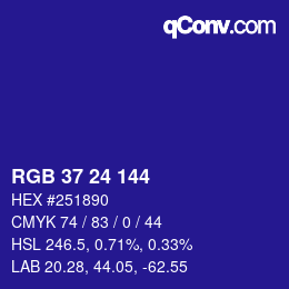 颜色代码: RGB 37 24 144 | qconv.com