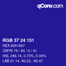 カラーコード: RGB 37 24 151 | qconv.com