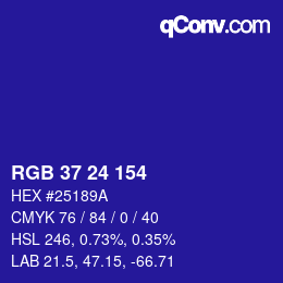 Color code: RGB 37 24 154 | qconv.com