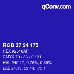 颜色代码: RGB 37 24 175 | qconv.com