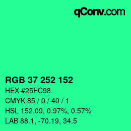 カラーコード: RGB 37 252 152 | qconv.com