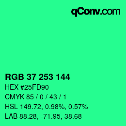 カラーコード: RGB 37 253 144 | qconv.com