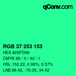 カラーコード: RGB 37 253 153 | qconv.com