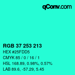 カラーコード: RGB 37 253 213 | qconv.com